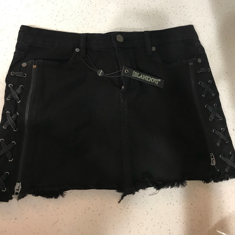 Blank NYC lace up black denim skirt